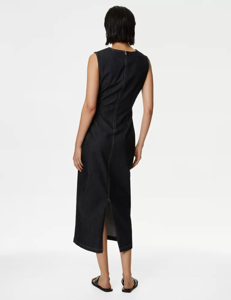 Denim Round Neck Ruched Midaxi Column Dress | Marks & Spencer (UK)