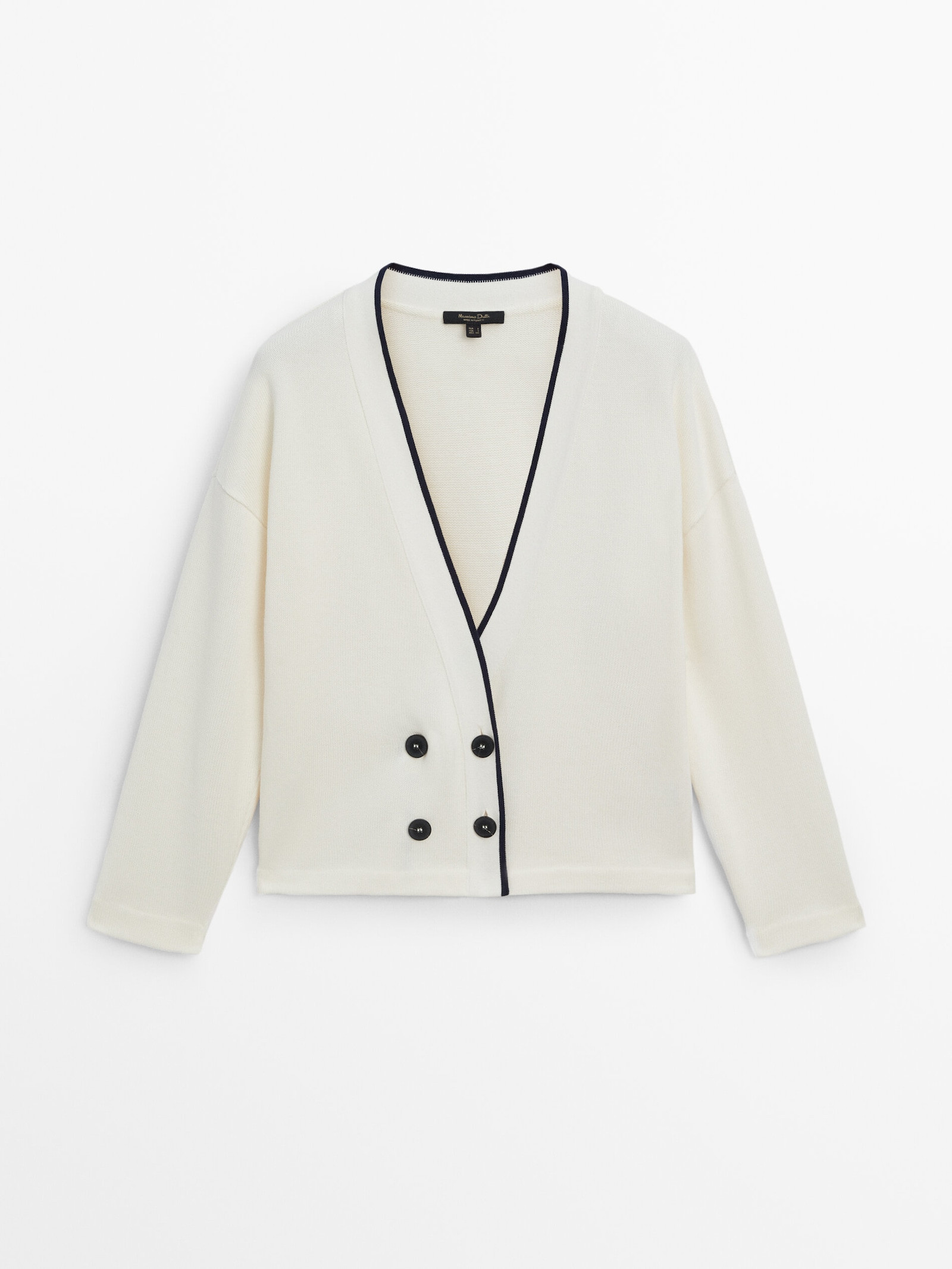 Contrast cotton knit cardigan | Massimo Dutti UK