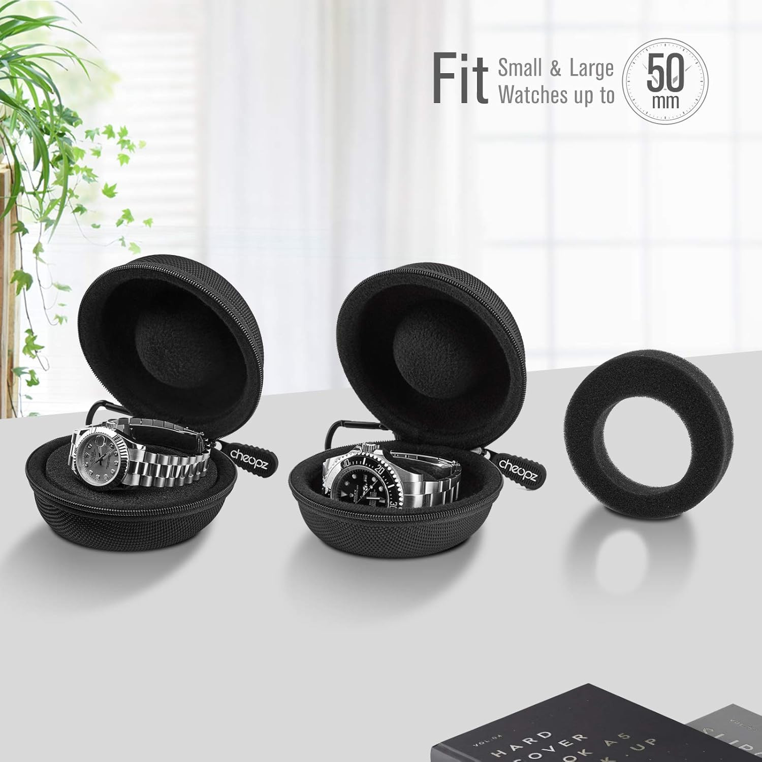 Cheopz Travel Watch Case Single Storage Box for Wristwatches & Smart Watches up to 50mm, Black | Amazon (US)