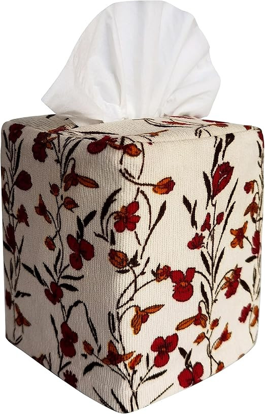 Fabric Tissue Box Cover Square, Vintage Floral Print Corduroy Tissue Holder, Bouquet Wrapping Bag... | Amazon (US)