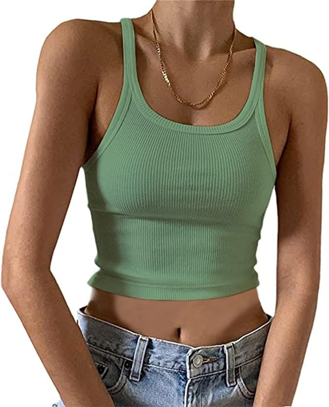 MISSACTIVER Women’s Basic Rib Knit Crop Tank Top Casual Solid Scoop Neck Sleeveless Crop Top Ca... | Amazon (US)