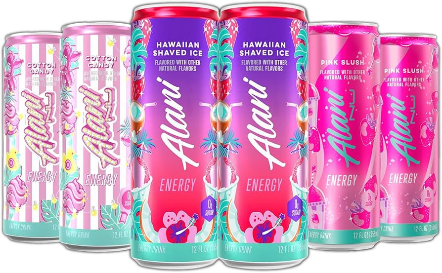New Alani Energy Drinks Cotton Candy, Hawaian Shaved Ice, Pink Slush Variety Pack Sugar-Free, Low... | Amazon (US)