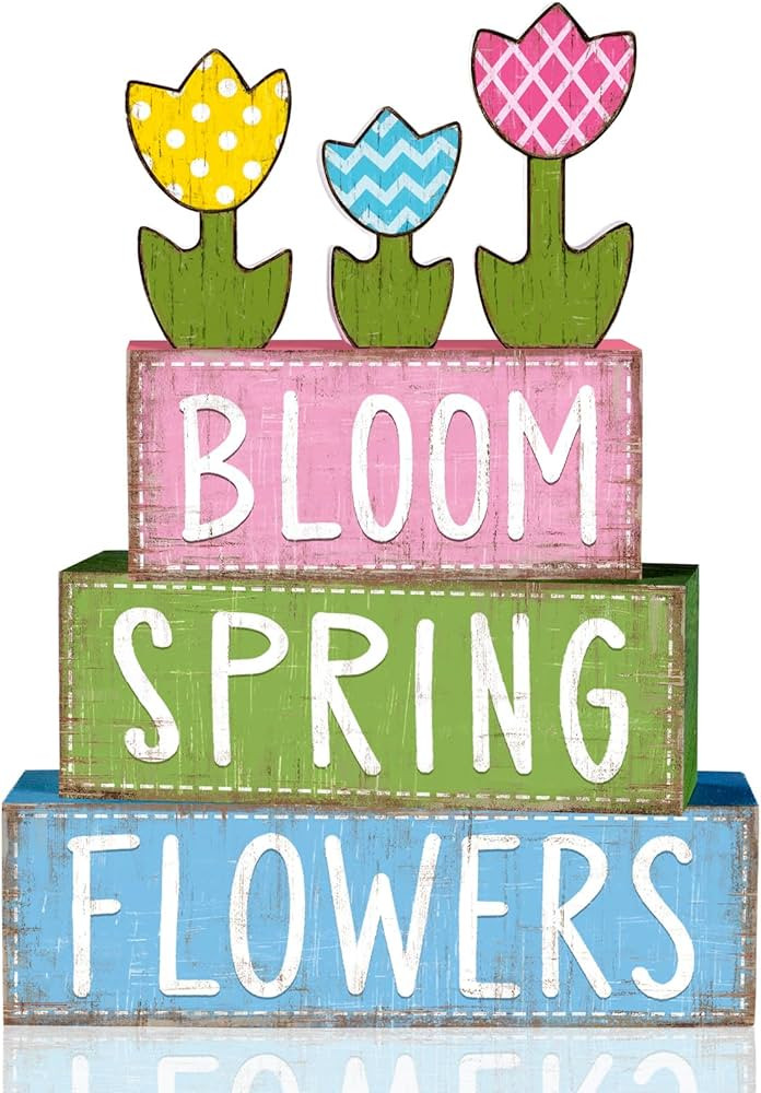 DIYDEC 6Pcs Spring Tabletop Decorations Colorful Tulip Wooden Block Signs Rustic Pastel Flower Ti... | Amazon (US)