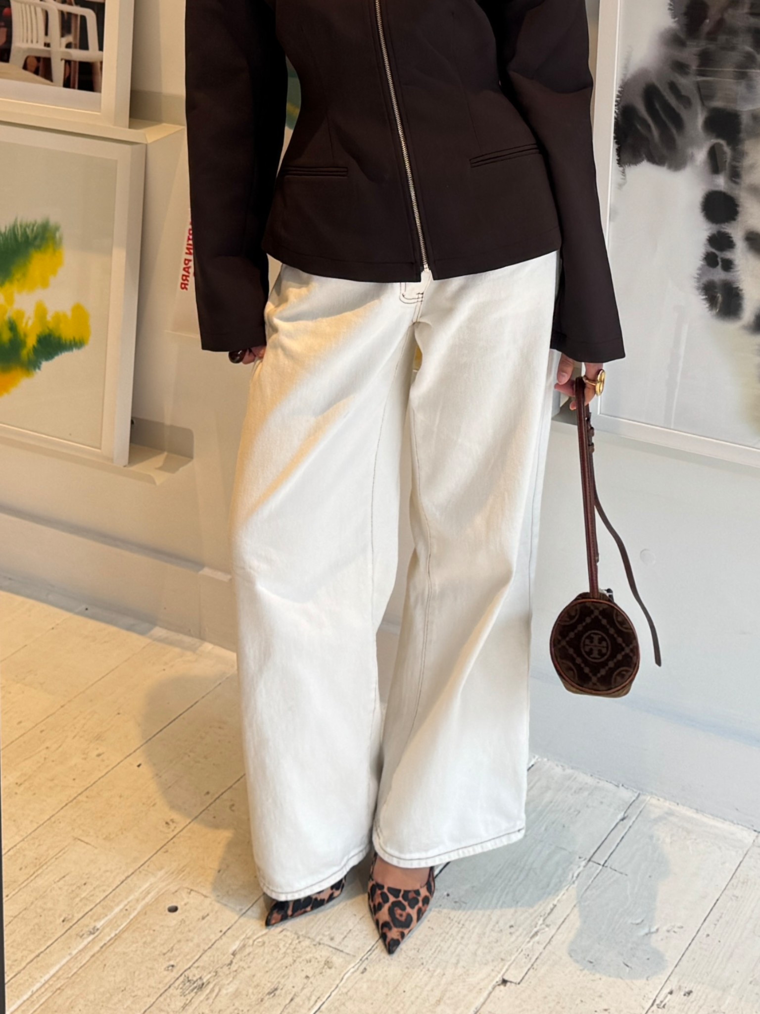cream wide leg jeans 