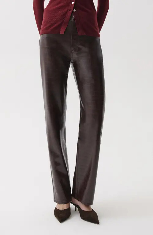 Pistola Cassie Croc Embossed High Waist Straight Leg Faux Leather Pants in Burgundy Croc at Nordstrom, Size 25 | Nordstrom