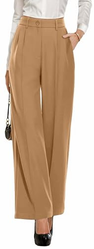 GRECERELLE Women High Waist Casual Wide Leg Long Palazzo Pants Khaki Pants for Women Trousers Regular Size Khaki-12 | Amazon (US)