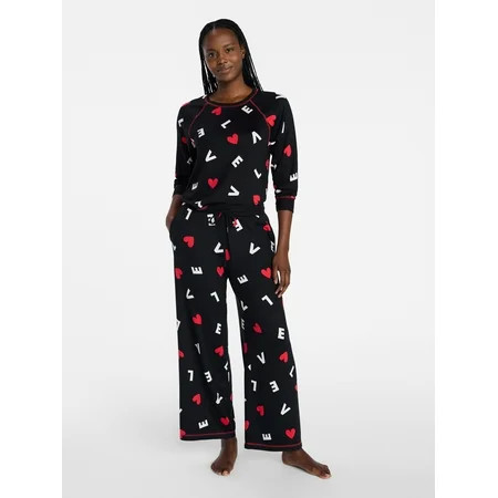Joyspun Women's Cozy Lounge Collection Hacci Long Sleeve Top and Pants Pajama Set, 2-Piece, Sizes XS-3X | Walmart (US)
