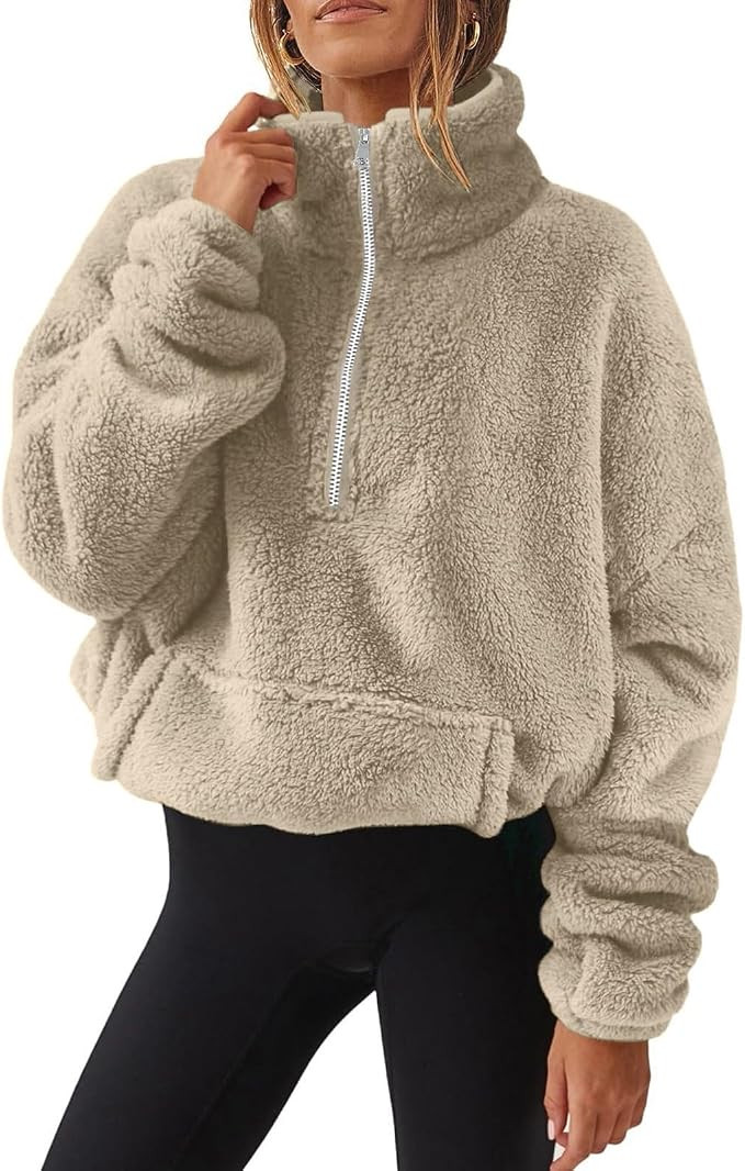 Fleece Pullover Women Winter Warm Comfort Sherpa Half Zip Pullover Fuzzy Quarter Zip Oversized Sw... | Amazon (US)