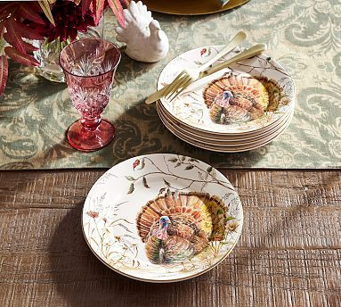 Bedford Harvest Turkey Stoneware Salad Plates - Set of 4 | Pottery Barn (US)