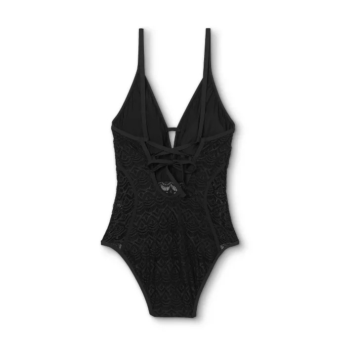 Women's Crochet Seamed One Piece Swimsuit - Sea Angel Black | Target