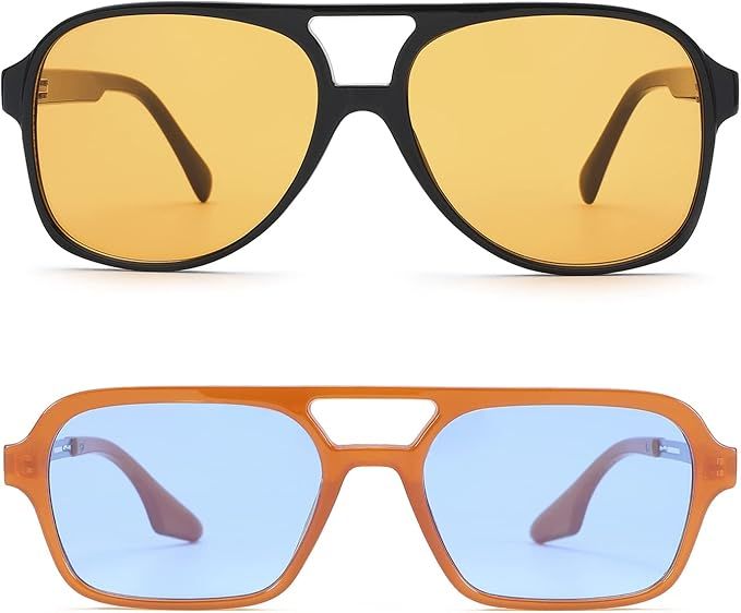 Pro Acme Vintage 70s Flat Pilot Aviator Sunglasses for Women Men, Small Frame Rectangular Glasses... | Amazon (US)