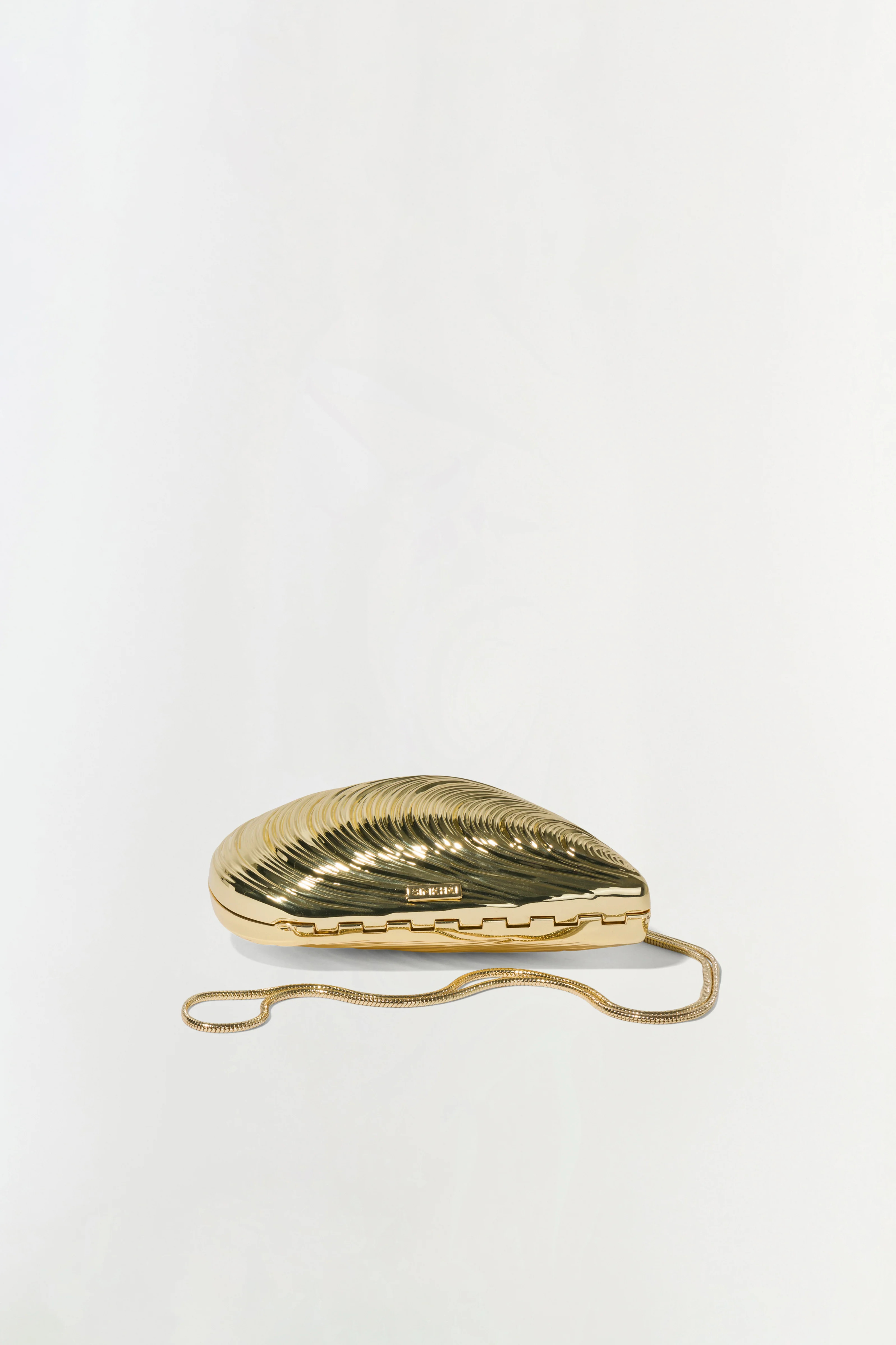 SIMKHAI Women's Bridget Mini Metal Oyster Clutch in Gold, Lace | Simkhai