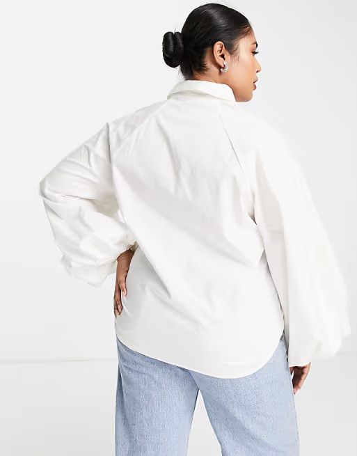 ASOS DESIGN Curve long volume sleeve shirt in cotton in white | ASOS (Global)