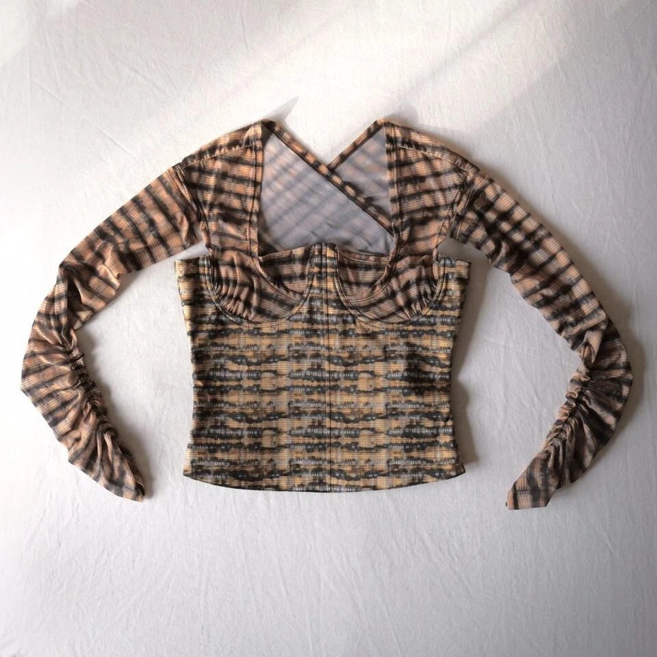 KNWLS CHARLOTTE KNOWLES  Orange Ink Check Scythe Crossover Back Bustier Top  | eBay | eBay US