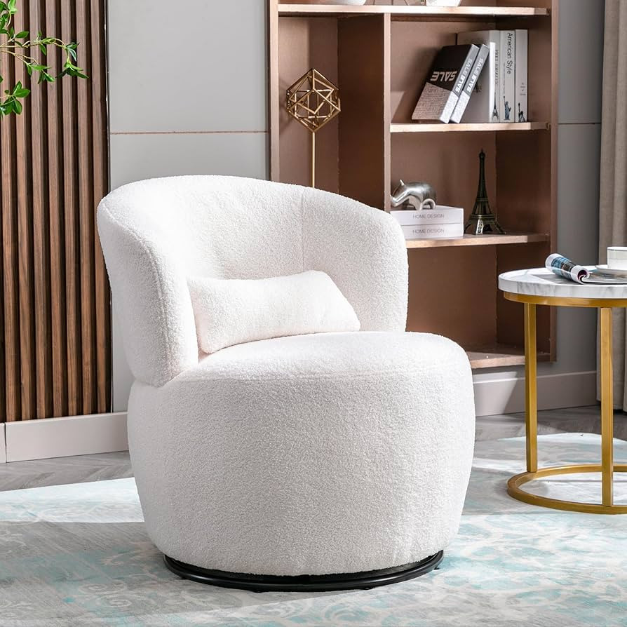 Merax Swivel Armchair Accent Chair with Teddy Fabric and Mental Frame Tub Chair Boucle Chair Cudd... | Amazon (UK)