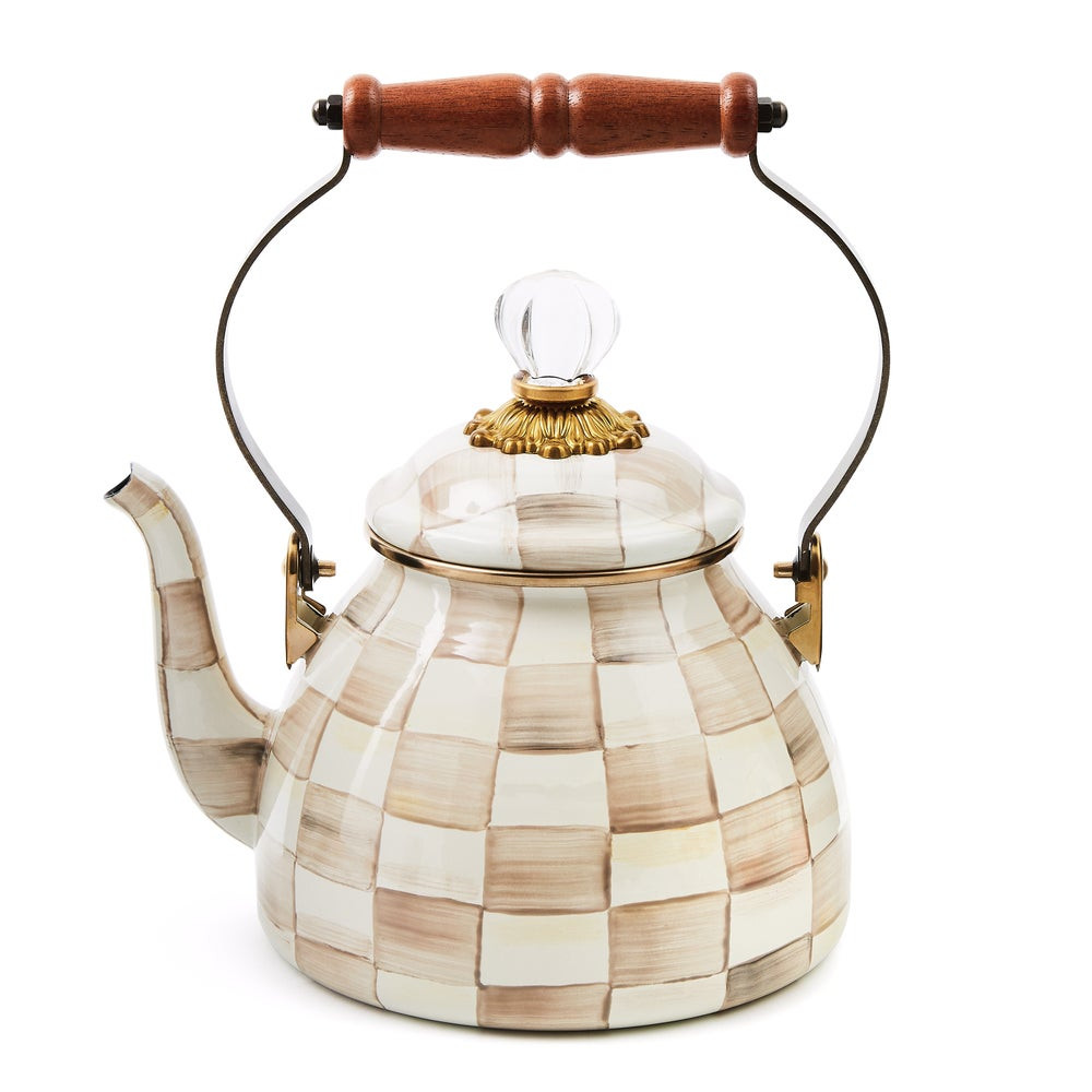 Mocha Check 2 Quart Tea Kettle | MacKenzie-Childs