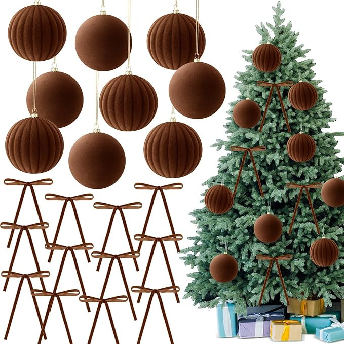 12 Pcs 4 Inch Large Velvet Christmas Balls with 24 Pcs 5.9 x 8.7 Inch Velvet Xmas Tree Bows Chris... | Amazon (US)