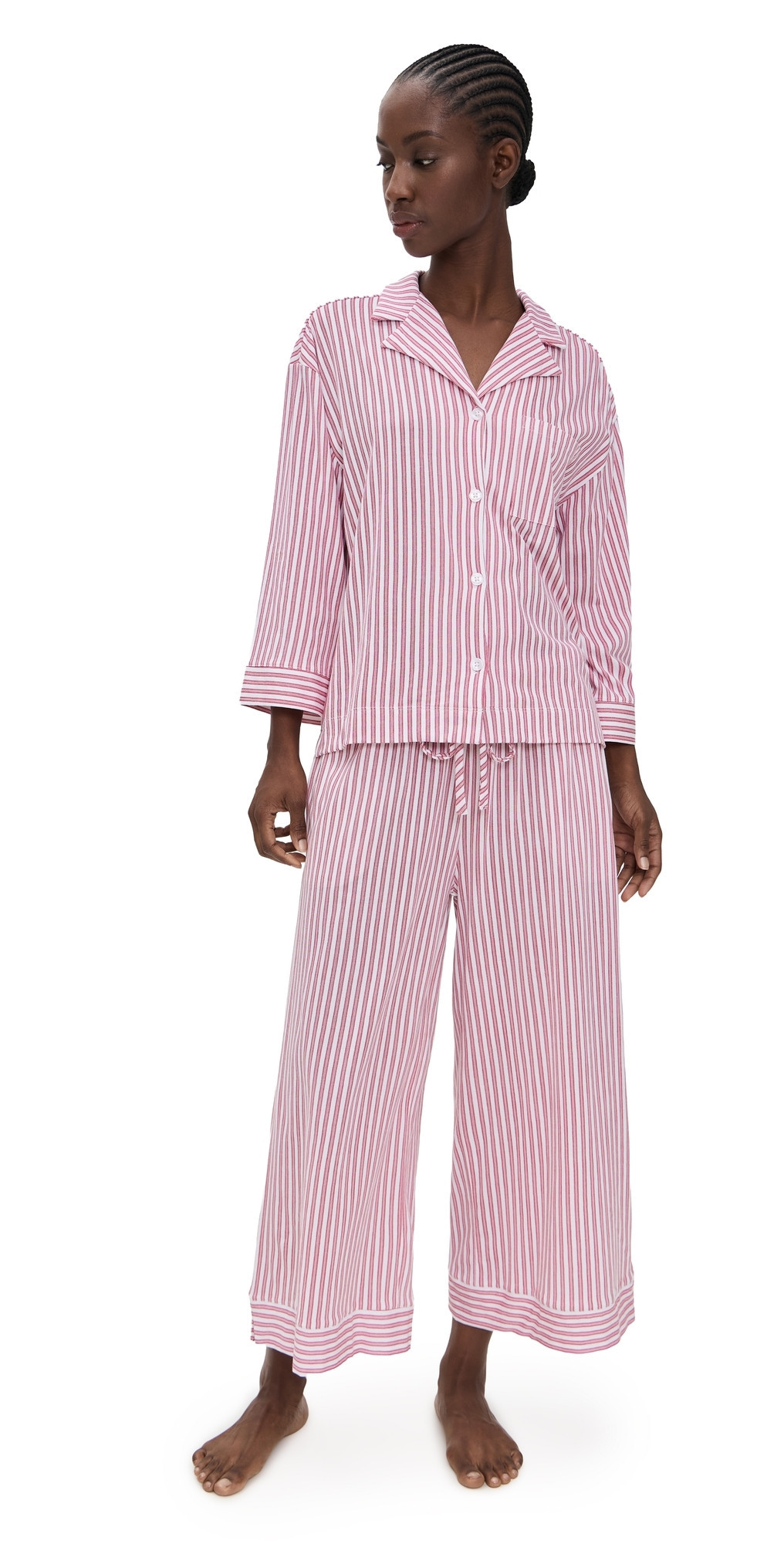 Petite Plume Luxe Pima Antique Ticking Wide Leg Pajama Set Antique Red Ticking XS | Shopbop