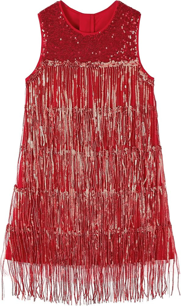 Miipat Girls Sequin Fringe Dress Sparkling Tassel Vintage Party Dress Sleeveless Kids 20s Flapper... | Amazon (US)