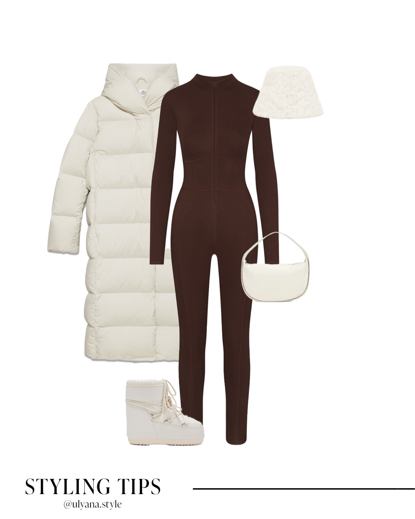 Warm, stylish, and ready for winter! ❄️ This white long puffer jacket is perfectly paired with a long sleeve brown jumpsuit, moon boot snow shoes, and a cozy Sherpa hat for a chic cold weather look. Add a handbag for functionality and style. Whether you're heading on a winter getaway, snowy stroll, or après-ski, this outfit is a must-have.
.
.
.
.
.
.
Winter outfits | winter boots | winter outfit inspo | winter outfit ideas | winter jacket | puffer jacket outfit | long jackets | apres ski outfit | ski base layer | ski lodge outfit | cabin outfits | snow outfits | brown onesie | brown jumpsuit | ski jumpsuit | winter jumpsuit | snow boots | white boots | winter hat | casual winter outfit | 

#LTKSeasonal #LTKHoliday #LTKU #LTKSaleAlert #LTKGiftGuide #LTKWorkwear #LTKTravel #LTKShoeCrush #LTKItBag


#LTKStyleTip #LTKFindsUnder100 #LTKFindsUnder50