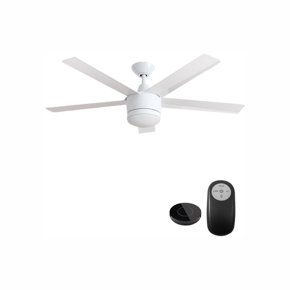 Merwry 52 in. Integrated LED Indoor White Ceiling Fan with Light Kit Works with Google Assistant ... | The Home Depot
