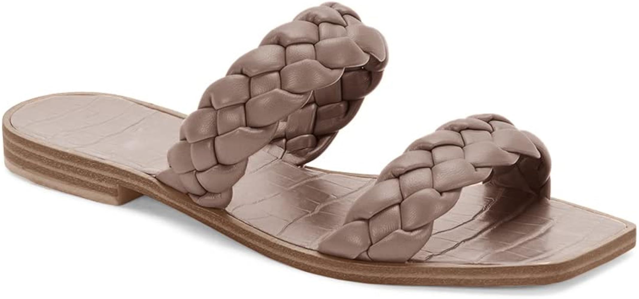 Trish Lucia Women's Square Open Toe Flat Sandals Braided Strap Slip-on Slides Mules Woven Leather Sl | Amazon (US)