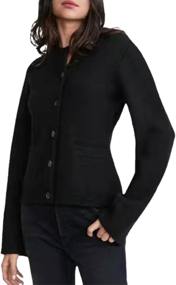 Slimming Button Cardigan Round Neck Sweater Ultra-Soft Solid Knit Coat Bell Sleeves Open-Front Ou... | Amazon (US)