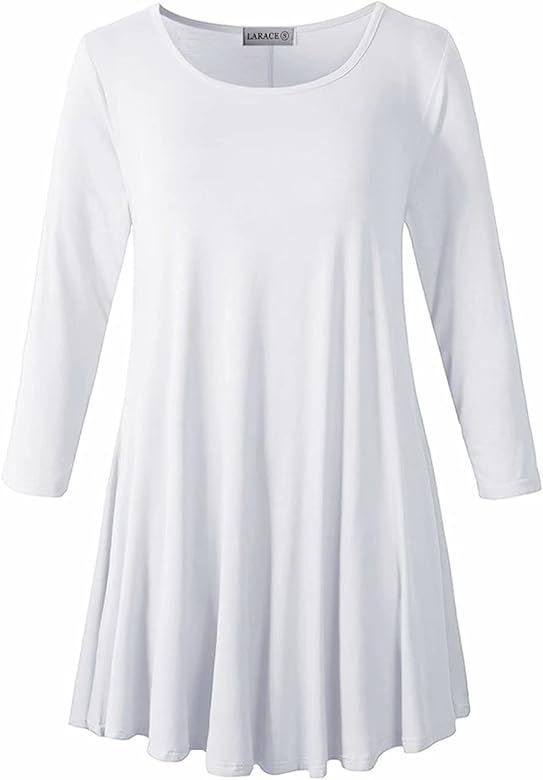 LARACE Women 3/4 Sleeve Tunic Top Loose Fit Flare T-Shirt | Amazon (US)