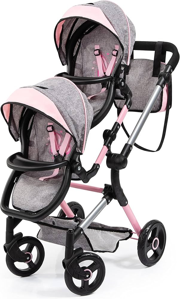 Bayer Twin Doll Pram Neo, Grey, Pink with Butterfly, Jean Look | Amazon (US)