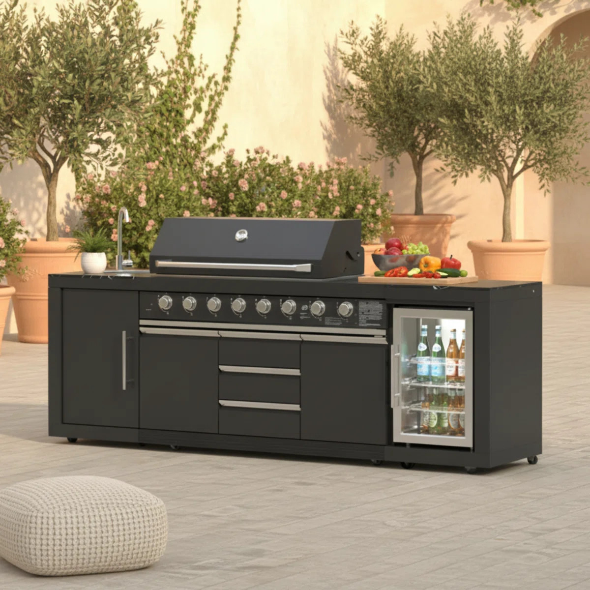Akoah 3-piece Modular Outdoor Kitchen Island Set With 8-burner Grill, Fridge & Wheels | Wayfair North America