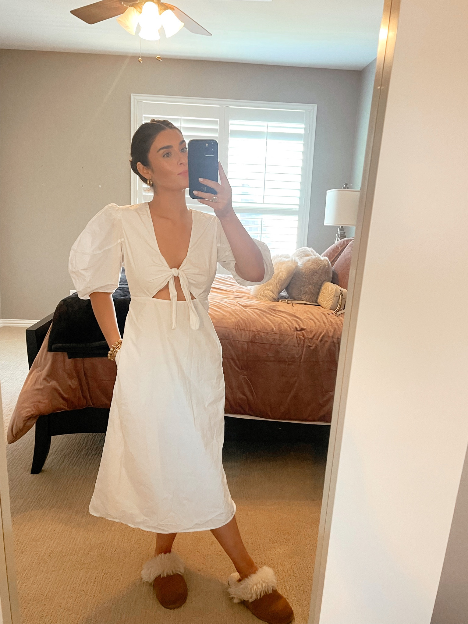 White dress for a baby shower ✨ Perfectly paired with a slicked back bun and slippers! #babyshower #dresses #dress #white #wedding #bride 

#LTKwedding #LTKstyletip #LTKshoecrush