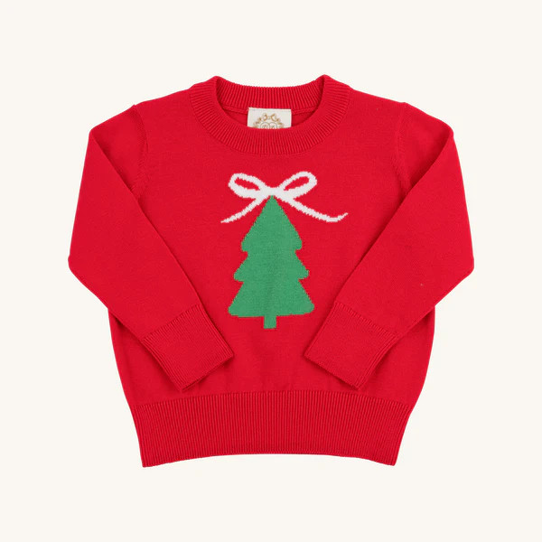 Isabelle's Intarsia Sweater - Richmond Red with Christmas Tree Intarsi | The Beaufort Bonnet Company