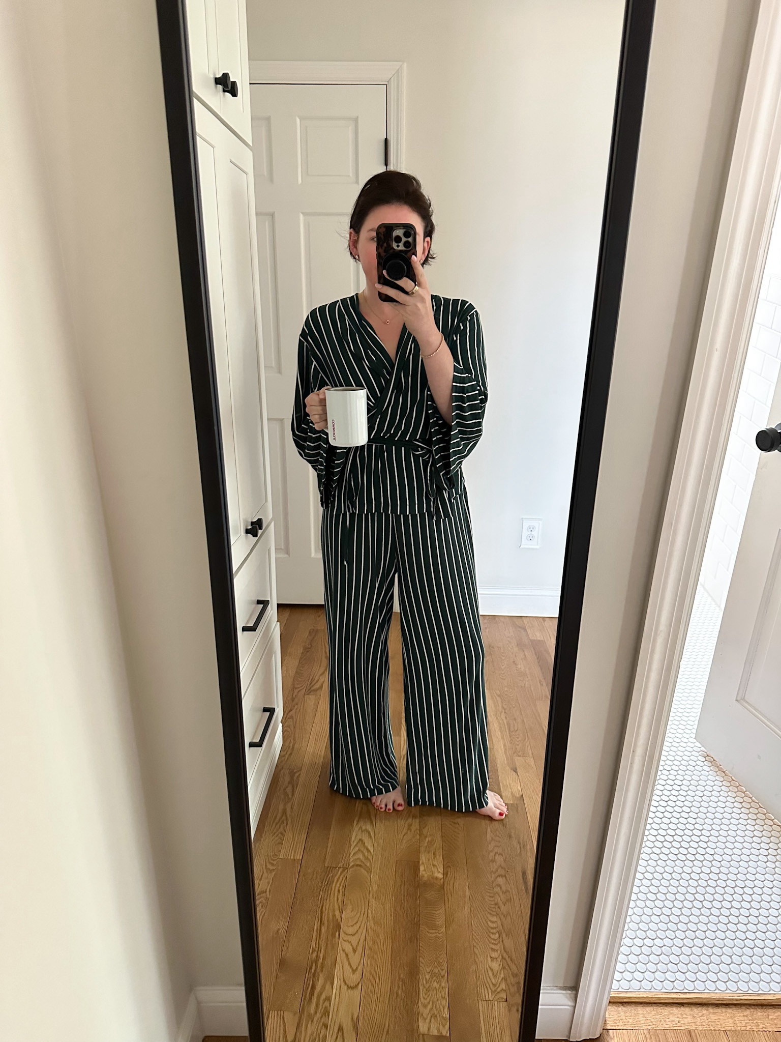 I bought my lake pajamas on sale (they're not cheap) but I reach for them often. this pair isn't cotton, it's some kind of stretchy lightweight fabric - I do end up with a boob hanging out in the AM 🤣 (it's a true wrap top) but it's fine 🫠 I don't see this dark green available anymore but they do have some gorgeous new spring colors

#LTKstyletip #LTKhome