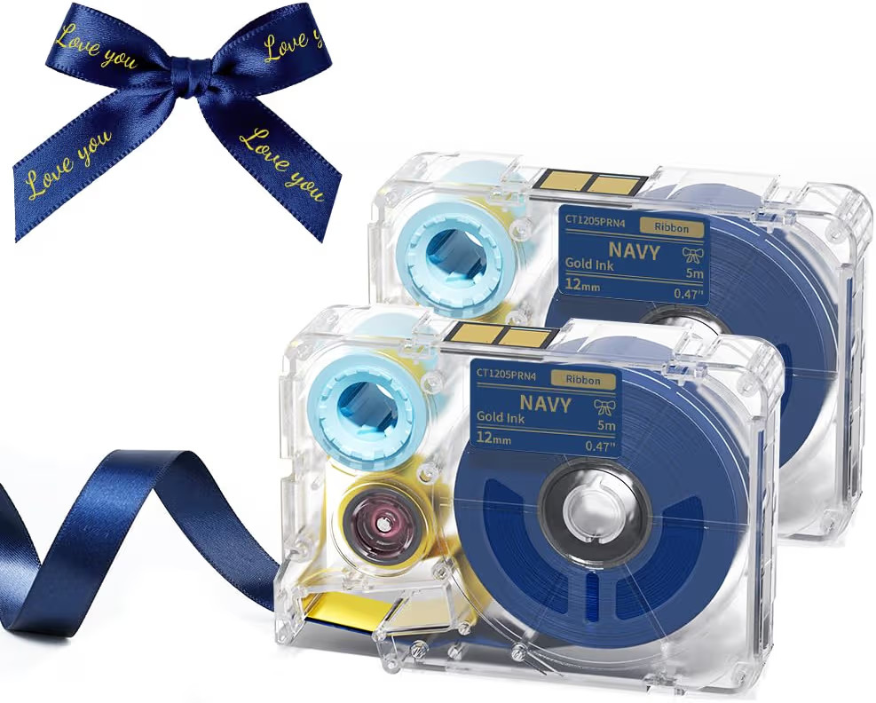 Phomemo A30 P15 Exclusive Embellish Gold Print on Navy Satin Ribbon, Fabric Ribbons for Gift Wrap... | Amazon (US)