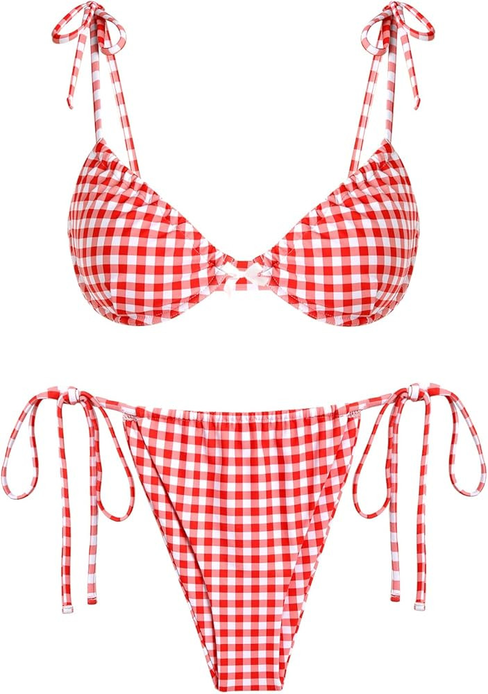 seamoly Textured Cinched Tie Straps Tanga Bikini Set | Amazon (US)