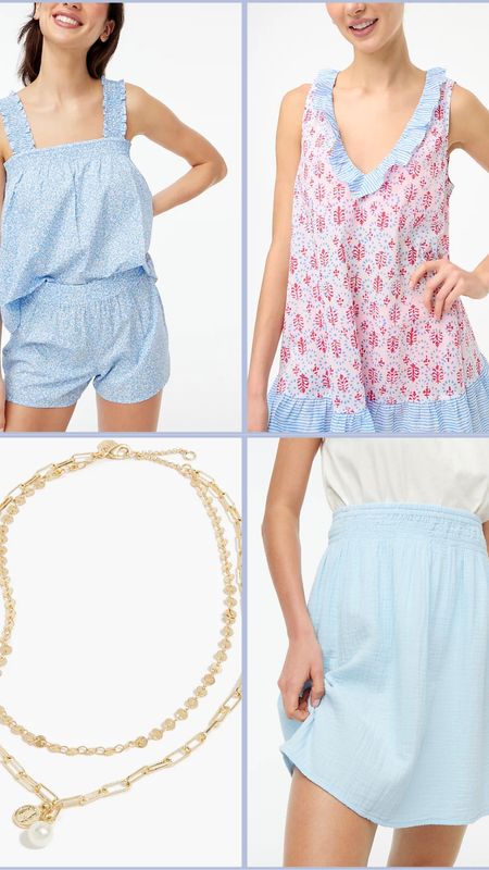 Summer fashion, summer pajamas, gold necklaces, mini skirt 

#LTKstyletip #LTKunder100 #LTKSeasonal