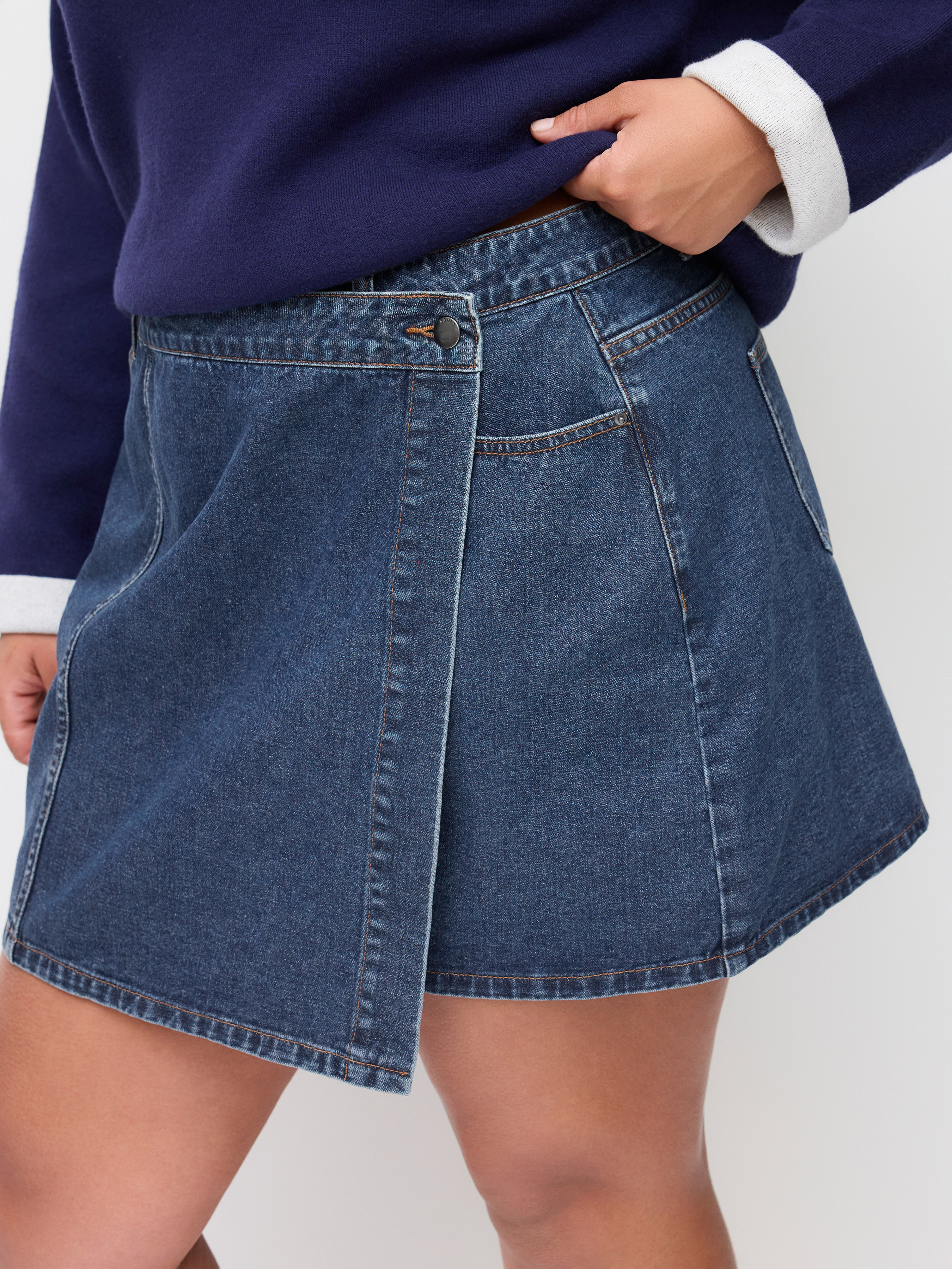 Denim Cider Denim Mid Rise Wrap Mini Skirt Curve & Plus For Daily Casual | Cider