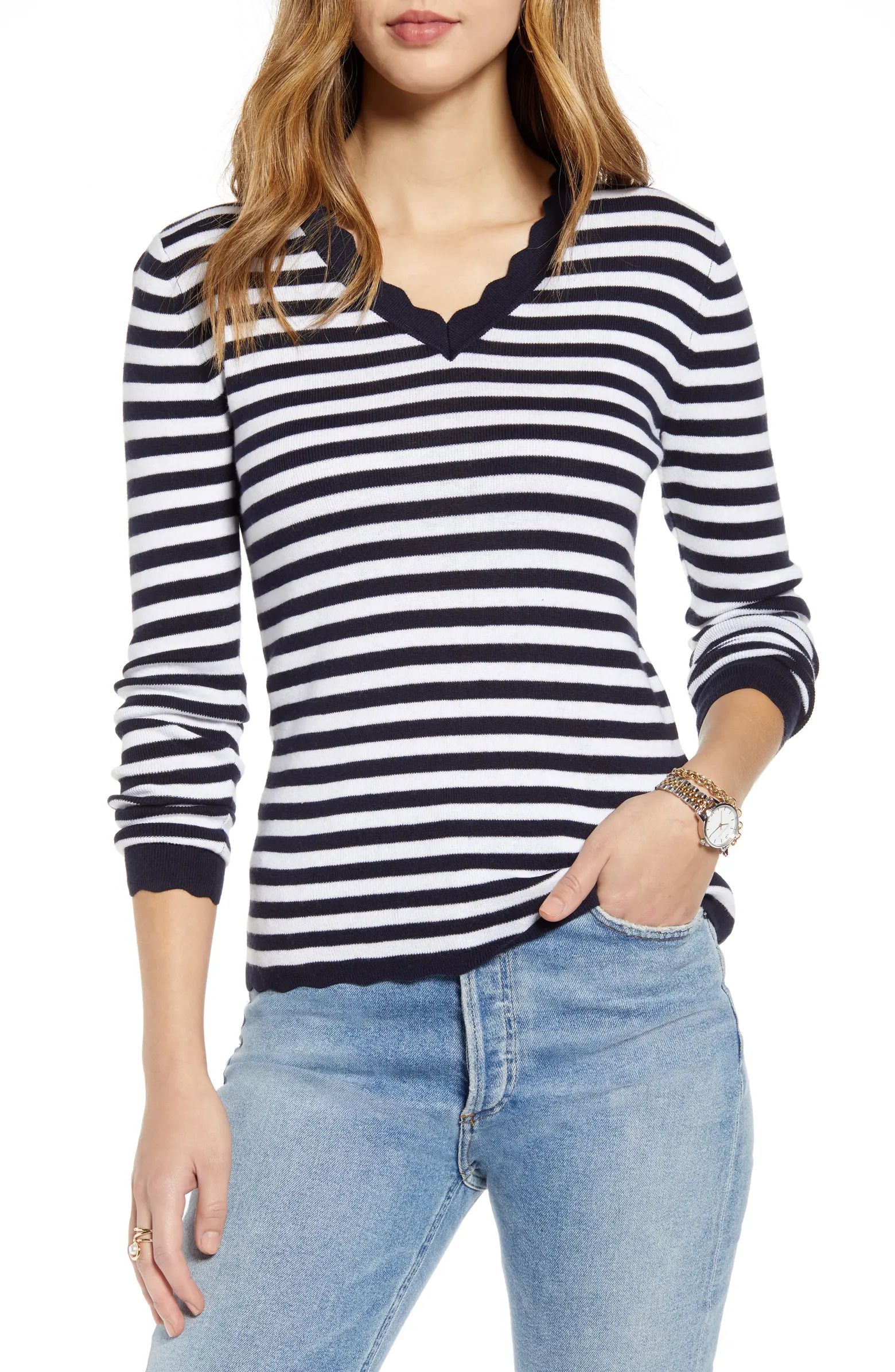 Scallop Trim V-Neck Sweater | Nordstrom