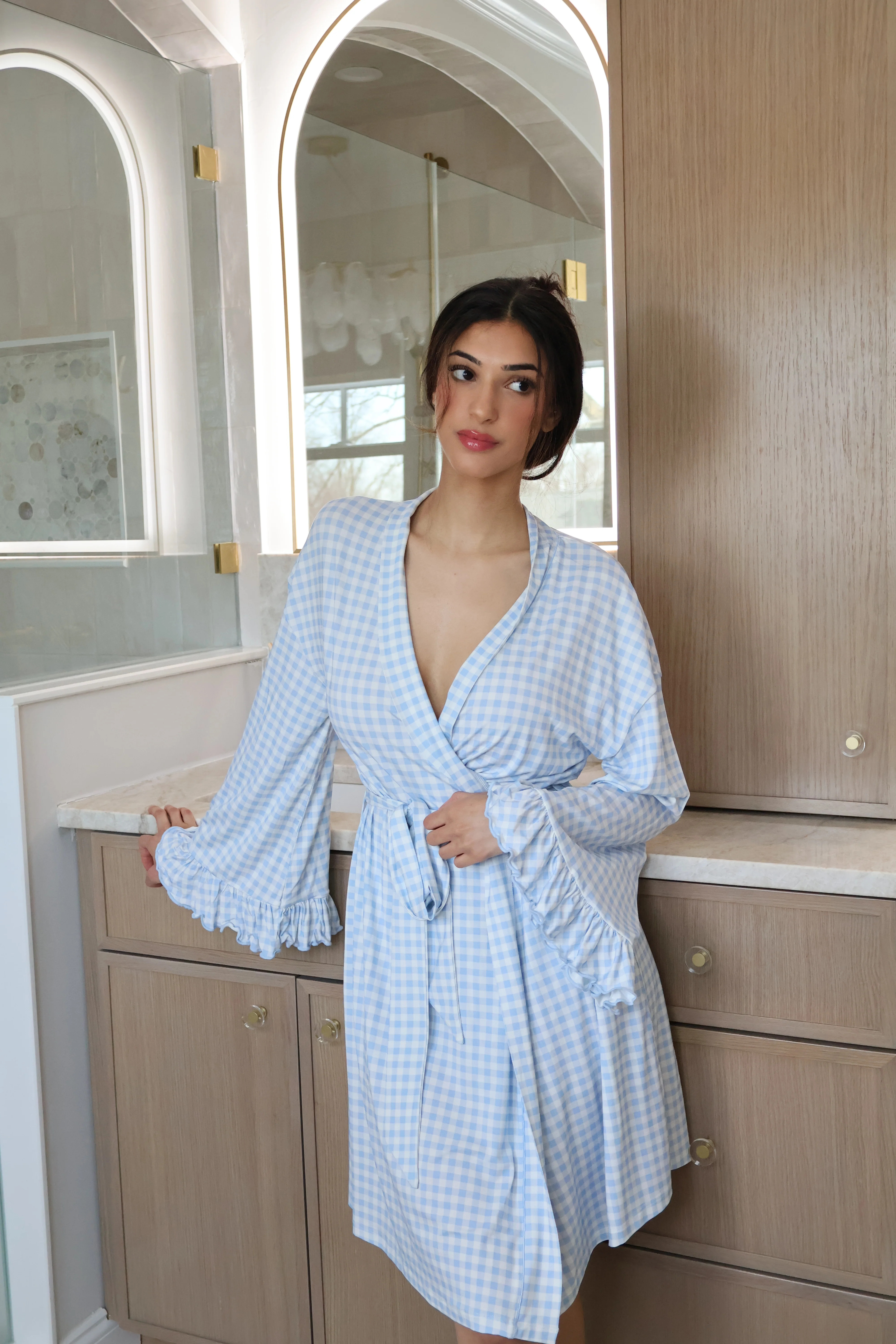 Ruffle Bamboo Gingham Robe | waverles