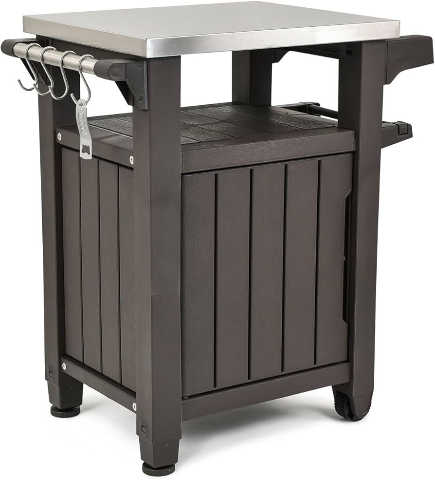 Keter Unity Portable Outdoor Table and Storage Cabinet with Hooks for Grill Accessories-Stainless... | Amazon (US)