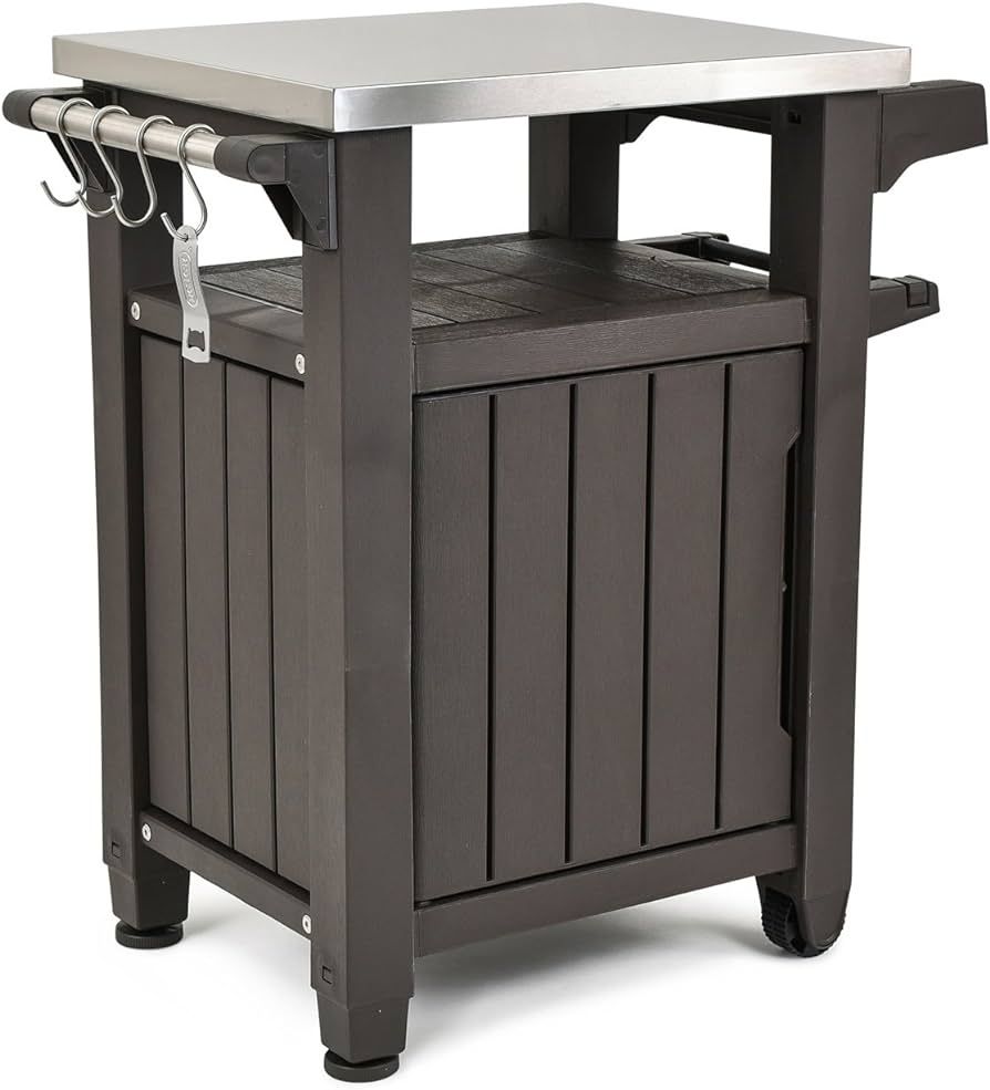 Keter Unity Portable Outdoor Table and Storage Cabinet with Hooks for Grill Accessories-Stainless... | Amazon (US)