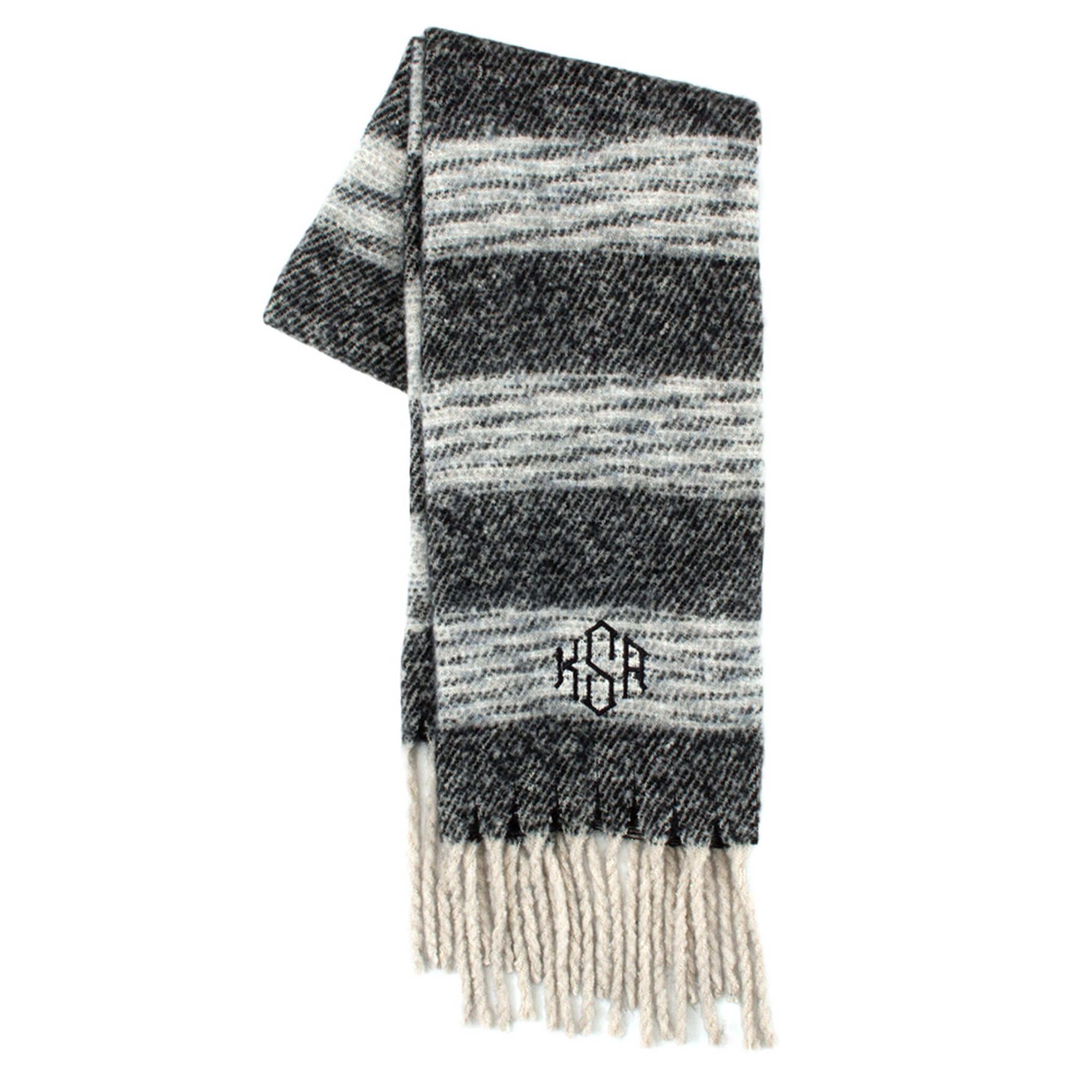 Monogrammed Charcoal Striped Scarf | Marleylilly