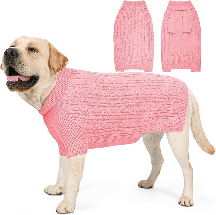 Dog Sweater for Big Dogs Boys Girls Turtleneck Pullover Cable Knit Winter Stretch Clothes Labrado... | Amazon (US)