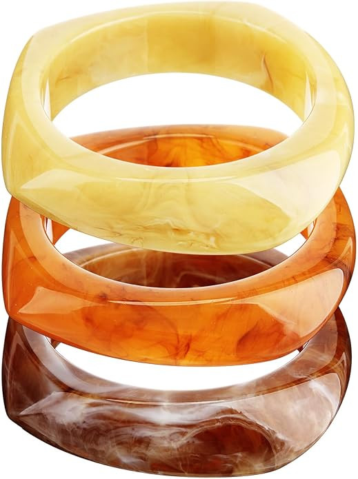 Landical 3 Pcs Colorful Square Acrylic Resin Bangle Bracelet Wide Geometric Irregular Wristbands ... | Amazon (US)