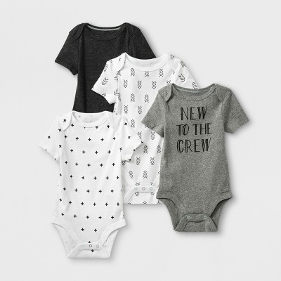 Baby 4pk Short Sleeve Bodysuit - Cloud Island™ Gray/White | Target