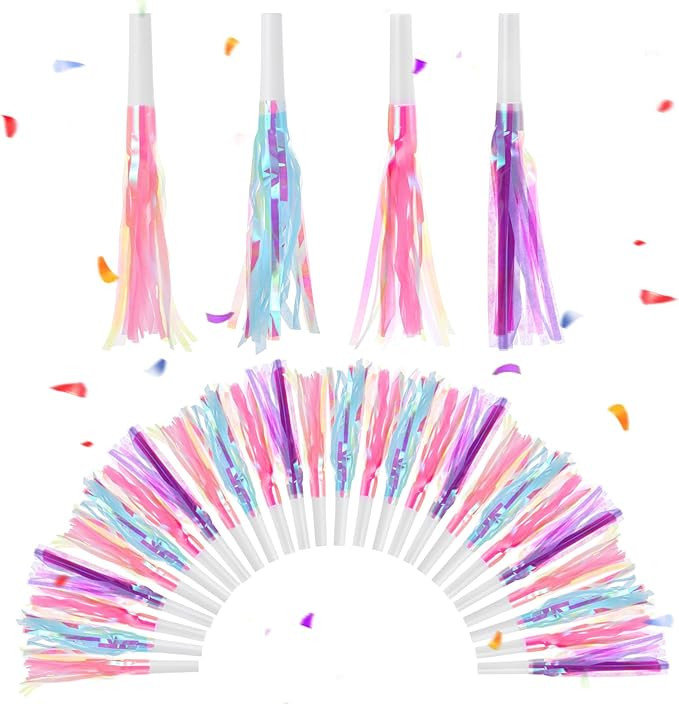 24 Pcs Party Blowers Noise Makers Glitter Metallic Fringed Party Horns, Blowers for Birthday, Noi... | Amazon (US)