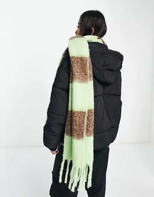 Pieces super soft oversized scarf in green & brown stripe | ASOS | ASOS (Global)
