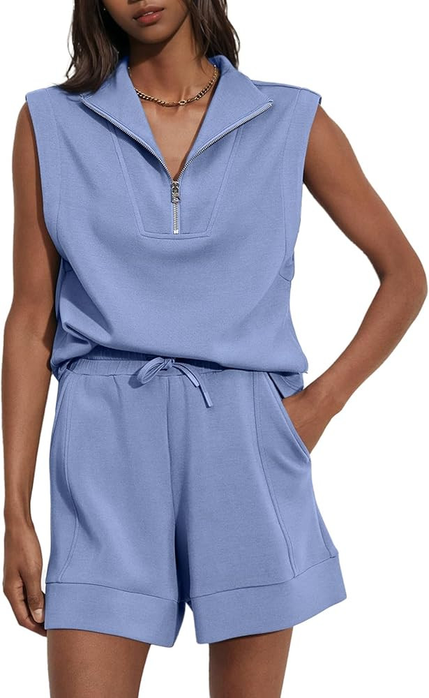 Glamaker Women's Two Piece Short Sets Summer Lounge Sweatsuits Air Essentials Sleeveless Outfits ... | Amazon (US)