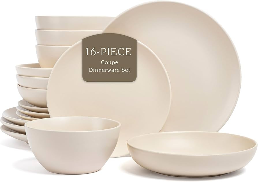 over&back Coupe Dinnerware Set - Stoneware Dishes - Comes with 4 Dinner Plates, 4 Salad Plates, 4... | Amazon (US)