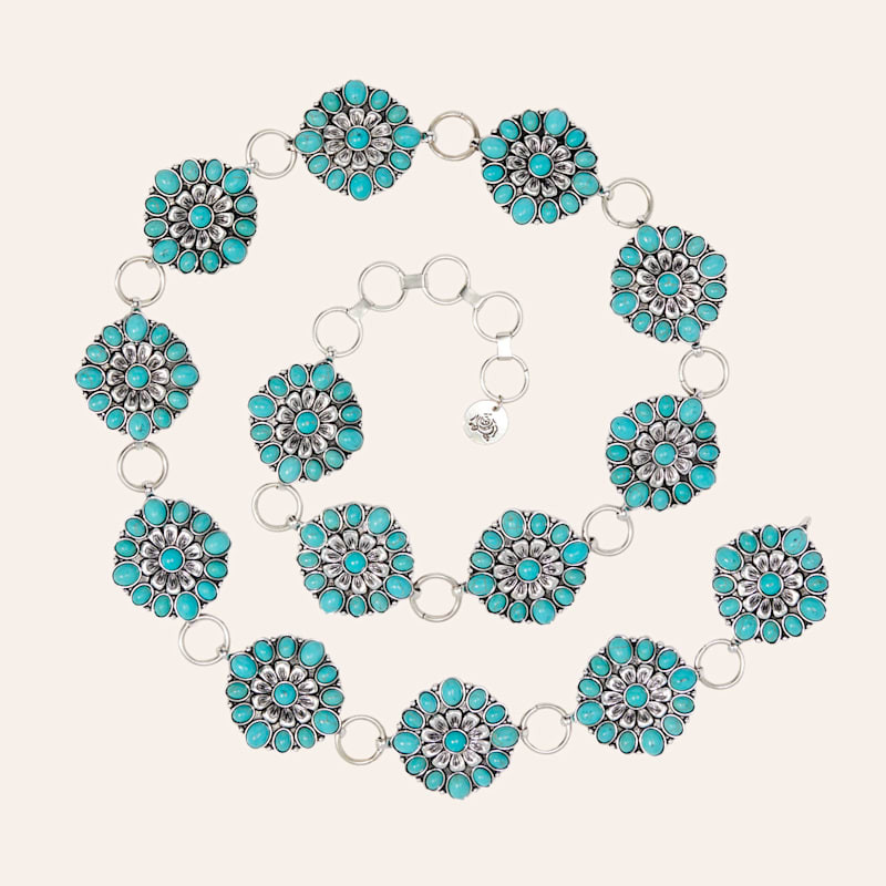 Southern Grace Women's Turquoise & Silver Floral Concho Ring Belt | Cavender's